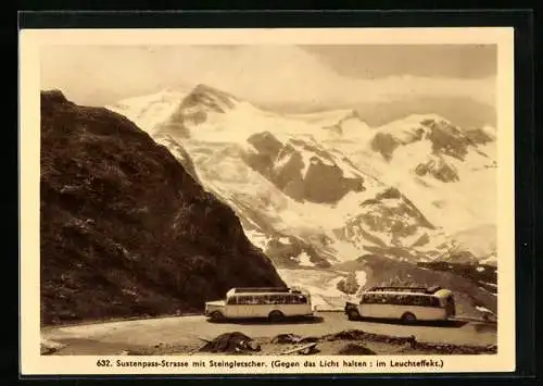 AK Sustenpass-Strasse mit Steingletscher, Halt gegens Licht, Leuchtkarte Propaga