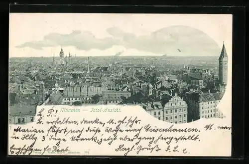 AK München, Totalansicht aus der Vogelschau