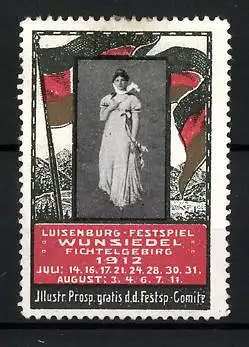 Reklamemarke Wunsiedel, Luisenburg-Festspiel 1912, Frauenportrait, Flagge