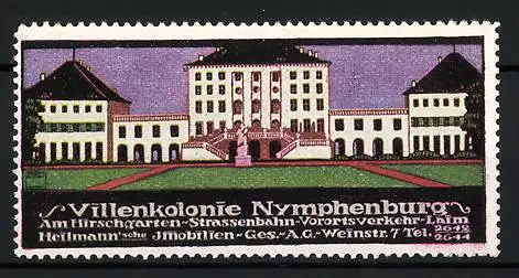 Künstler-Reklamemarke Ludwig Hohlwein, Villenkolonie Nymphenburg, am Hirschgarten