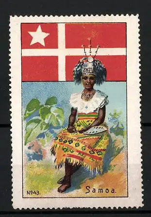 Reklamemarke Samoa, Landesflagge und Afrikanerin in Tracht, Bild 43