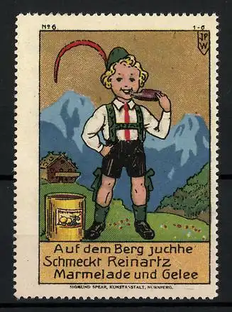 Künstler-Reklamemarke Johann Peter Werth, Reinartz Confituren und Marmeladen, Knabe nascht Brot, Bild 6