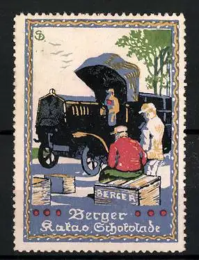 Künstler-Reklamemarke Sigmund von Suchodolski, Berger Kakao & Schokolade, Lieferwagen