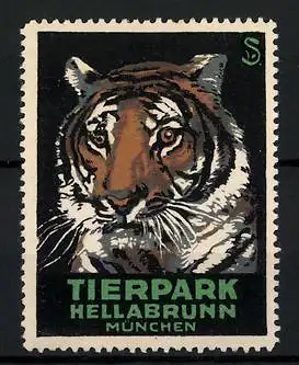Künstler-Reklamemarke Sigmund von Suchodolski, Tierpark Hellabrunn, München, Tiger