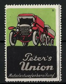 Reklamemarke Peter`s Union Motorlastwagenbereifung, LKW