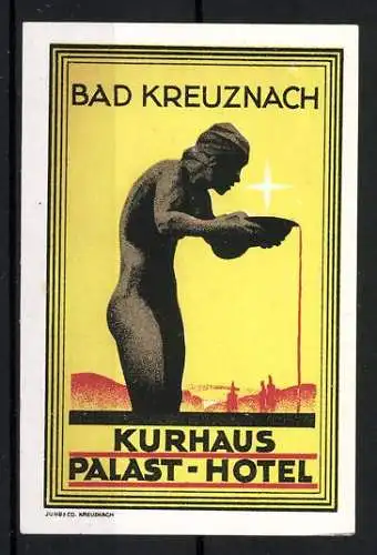 Reklamemarke Bad Kreuznach, Kurhaus Palast-Hotel, Statue