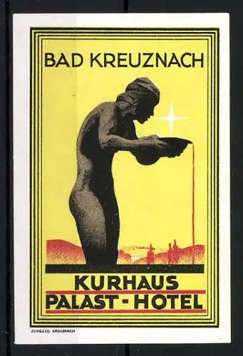 Reklamemarke Bad Kreuznach, Kurhaus Palast-Hotel, Statue