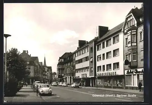 AK Gütersloh /Westf., Berliner Strasse mit Commerzbank und Geschäften