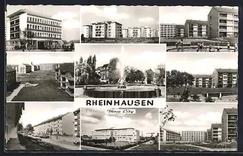 AK Rheinhausen / Niederrhein, Neubausiedlung: Wohnhäuser, Springbrunnen