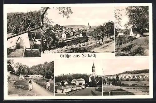 AK Seckach, Kirche, Ortspartie, Strassenpartie