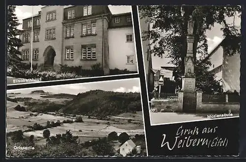 AK Weibern /Eifel, Elisabethhaus, Mariensäule, Ortspartie