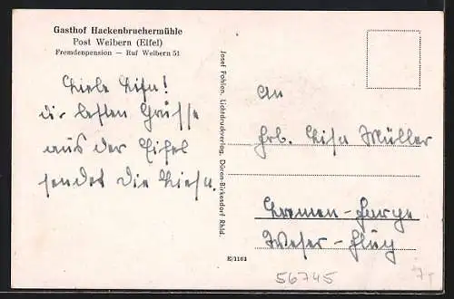 AK Weibern /Eifel, Gasthof Hackenbruchermühle im Nettetal