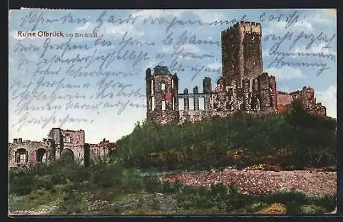 AK Niederdürenbach, Ruine Olbrück im Brohltal, Blick zur Ruine