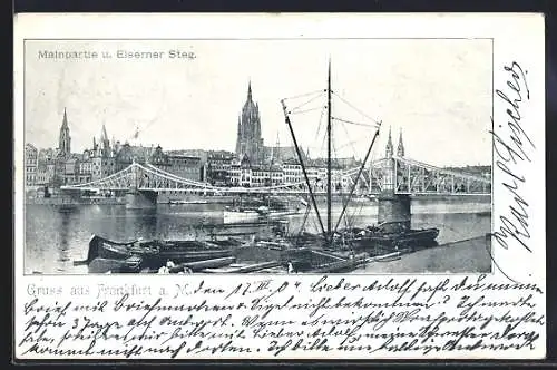 AK Alt-Frankfurt, Mainpartie und Eiserner Steg mit Kirche