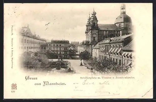 AK Mannheim, Schillerplatz mit Theater und Jesuitenkirche