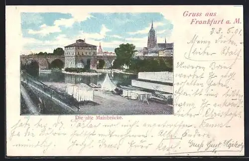 Künstler-AK Frankfurt a. M., Die alte Mainbrücke