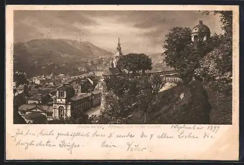 Künstler-AK Baden-Baden, Terrasse vom neuen Schloss