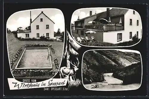 AK Spessart / Eifel, Panorama und Wirtshaus in Spessart mit Terrasse