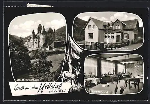 AK Bürresheim /Eifel, Pension Forsthaus im Uettetal, Innenansicht, Schloss Bürresheim