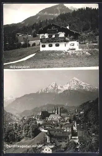 AK Berchtesgaden, Schwöbhäusl, Ortsansicht mit Watzmann