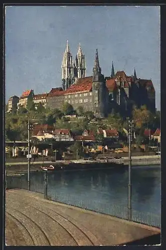 AK Meissen, Königliche Albrechtsburg und Dom von der Elbe aus gesehen