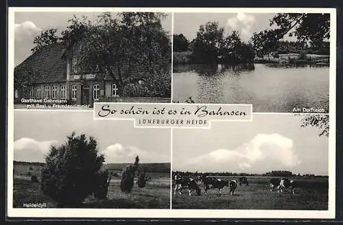 AK Bahnsen, Gasthaus Dehrmann, Am Teich, Heideidyll