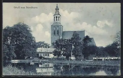 AK Nordhorn, Uferpartie an der Kirche