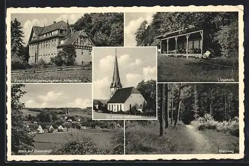 AK Achelriede, Kinderheim, Liegehalle, Waldweg, Ev. Kirche und Blick auf Bissendorf