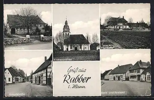 AK Rabber, Volksschule, Kirche, Pfarrhaus, Hauptstrasse