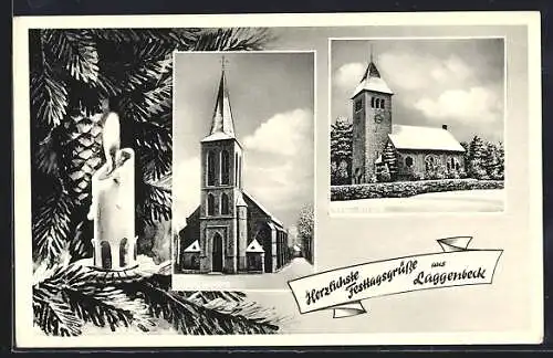 AK Laggenbeck, kath und ev. Kirche im Winter