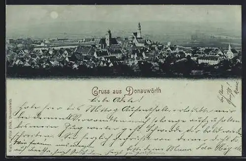 Mondschein-AK Donauwörth, Blick über die Dächer