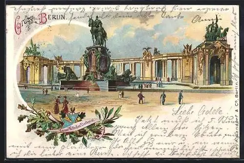Lithographie Berlin, das Kaiser Wilhelm-Denkmal