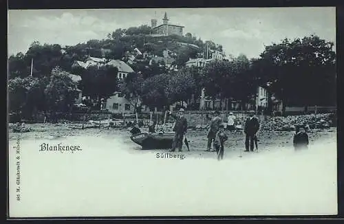 Mondschein-AK Hamburg-Blankenese, Süllberg vom Elbstrand aus