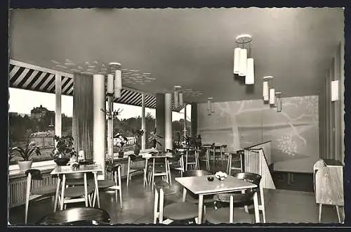 AK Gerolstein /Eifel, Cafe Dolomit, Innenansicht mit Ausblick