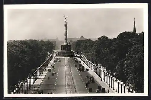 AK Berlin-Tiergarten, Charlottenburger Chaussee (Ost-West-Achse) und Siegessäule