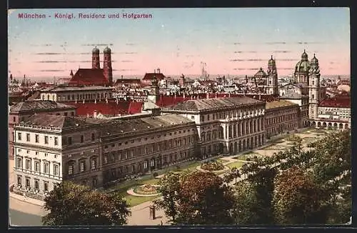 AK München, Kgl. Residenz und Hofgarten aus der Vogelschau
