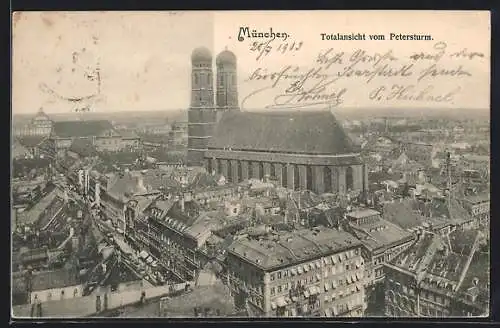 AK München, Blick vom Petersturm auf Altstadt und Marienkirche