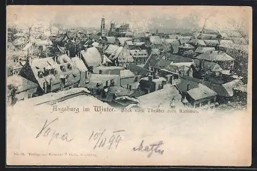 AK Augsburg, Blick vom Theater zum Rathaus im Winter