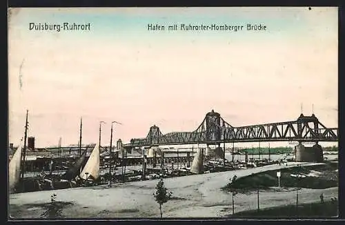 AK Duisburg-Ruhrort, Hafen mit Ruhrorter-Homberger Brücke