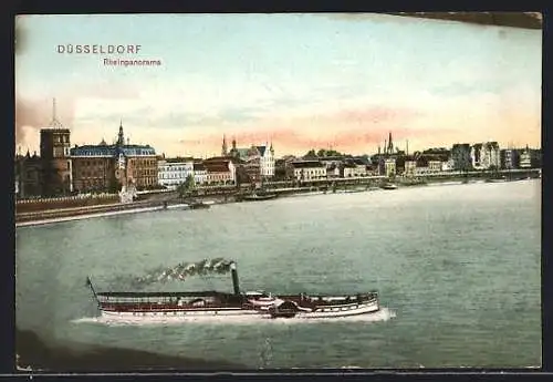 AK Düsseldorf, Rheinpanorama mit Dampfer
