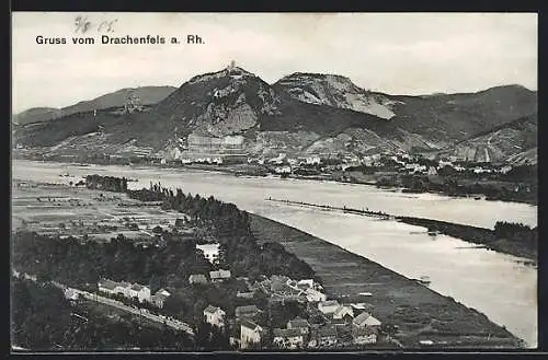 AK Königswinter a. Rh., Ortsansicht mit Drachenfels aus der Vogelschau