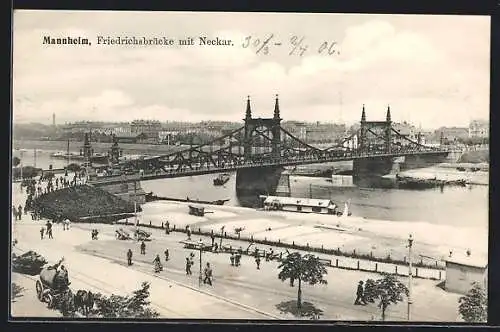 AK Mannheim, Friedrichsbrücke mit Neckar