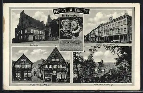 AK Mölln /Lauenburg, Hotel Stadt Hamburg, Till Eulenspiegel, Rathaus
