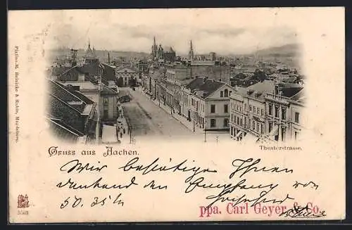 AK Aachen, Theaterstrasse mit Kirche