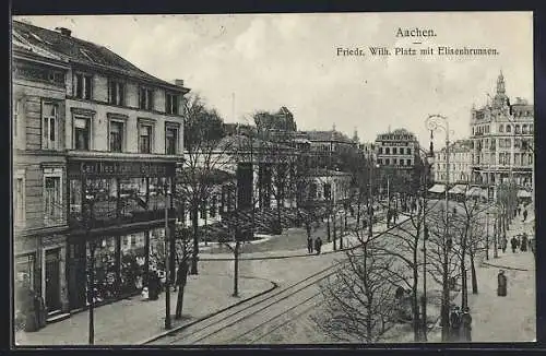 AK Aachen, Strassenecke am Friedrich-Wilhelm-Platz mit Elisenbrunnen