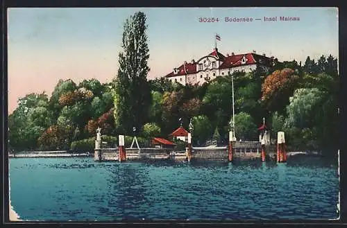 AK Insel Mainau /Bodensee, Uferpartie mit Hotel