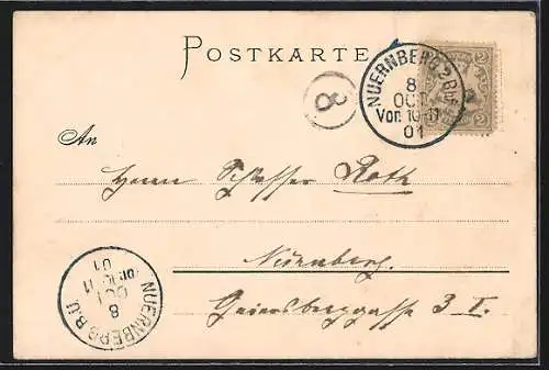 Lithographie Nürnberg, Geschmiedetes Eingangstor, Wappen