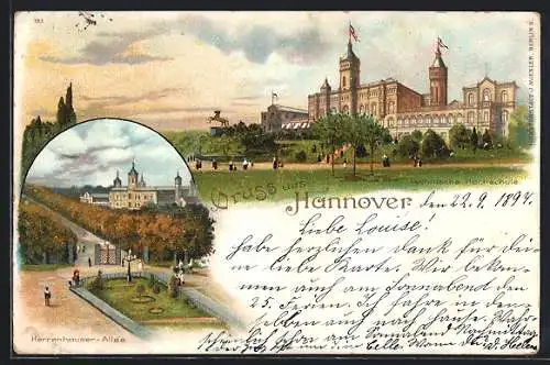 Lithographie Hannover, Herrenhauser Allee und die Technische Hochschule