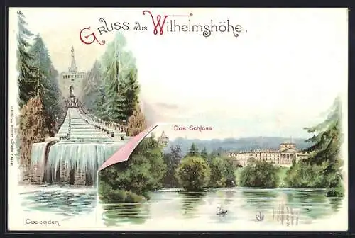 Lithographie Kassel, Cascaden, Schloss Wilhelmshöhe