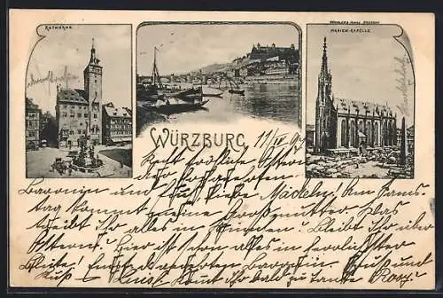 AK Würzburg, Teilansicht mit Schloss, Marien-Kapelle, Rathaus